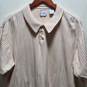 Geoffrey Beene Polo Shirt Mens XL Beige 100% Cotton Textured Knit Casual Top